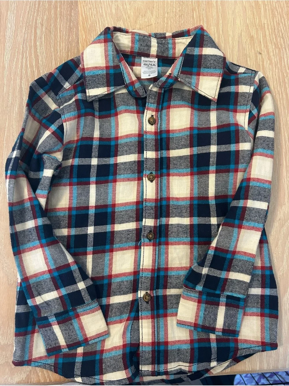 Carter's Navy, Cream & Red Plaid Button-Down Shirt